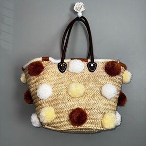 EUC Soeur Du Maroc Medium Marrakech Pom Pom Beach Straw Tote